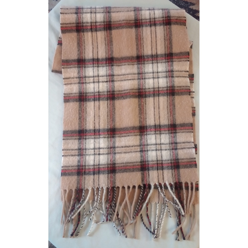 Scottish Experience Royal Mile Scotland 100% Lambswool Plaid Scarf Tan Red UK